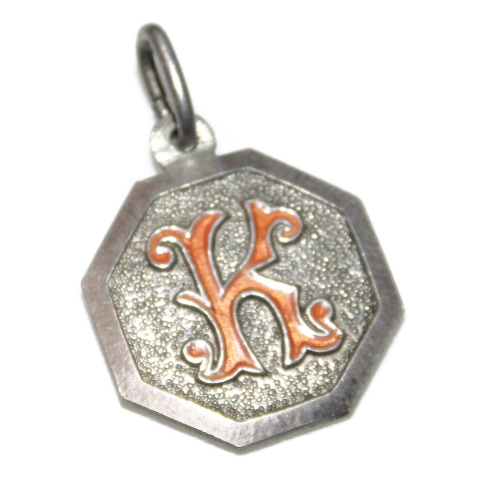 925 Antique Vintage Sterling Silver Charm Small Pendant Letter K Red